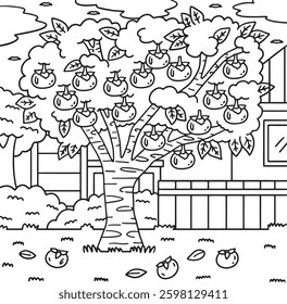 Persimmon Tree Fruit Plant Coloring Page for Kids