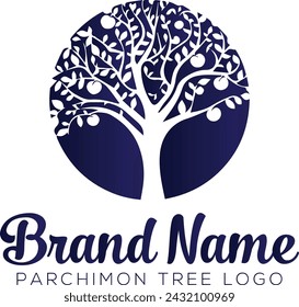 Logo del árbol del caqui. Árbol de caquis aislado sobre fondo blanco para su empresa