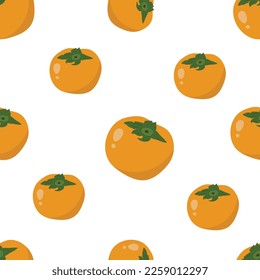 Persimmon vector seamless pattern cartoon isolated on transparent background.