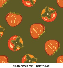 Persimon hand drawn vector illustration for your design. Seamless patterns set