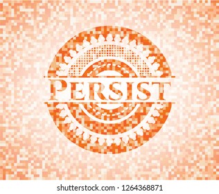 Persist orange tile background illustration. Square geometric mosaic seamless pattern with emblem inside.