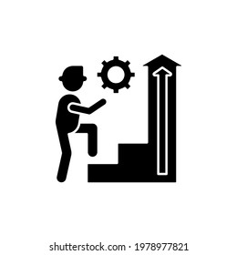 Persistence black glyph icon. Determination in work. Business improvement. Company leadership. Project development. Core corporate value. Silhouette symbol on white space. Vector isolated illustration