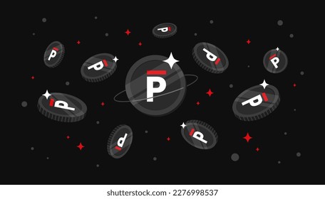 Persistence coins falling from the sky. XPRT cryptocurrency concept banner background.