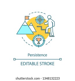 Persistence concept icon. Goal achieving. Career ladder movement. Skill improvement and personal growth. Purposefulness idea thin line illustration. Vector isolated outline drawing. Editable stroke