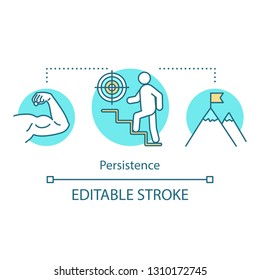 Persistence concept icon. Purposefulness idea thin line illustration. Goal achieving. Aspirations. Career ladder. Achievements. Vector isolated outline drawing. Editable stroke