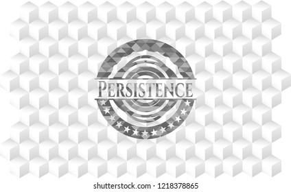 Persistence grey badge with geometric cube white background