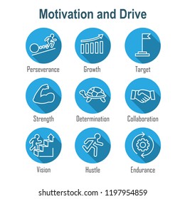 Persistence icon set - image of extreme motivation and drive set on persevering