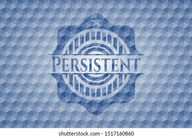 Persistent blue emblem or badge with abstract geometric polygonal pattern background. Vector Illustration. Detailed.