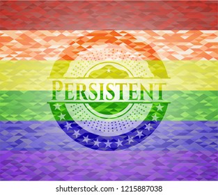 Persistent emblem on mosaic background with the colors of the LGBT flag