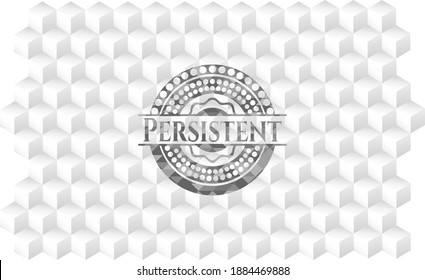 Persistent grey icon or emblem with geometric cube white background. 