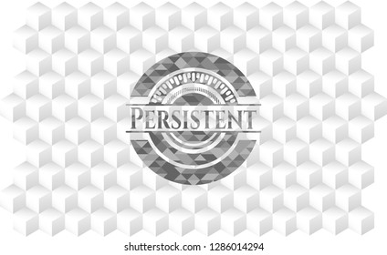 Persistent retro style grey emblem with geometric cube white background