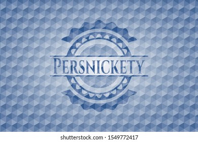 Persnickety blue emblem with geometric pattern background. Vector Illustration. Detailed.