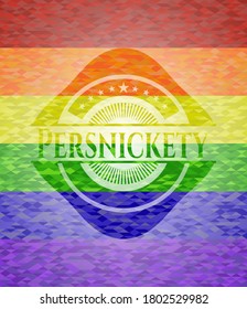 Emblema perspicaz sobre fondo de mosaico con los colores de la bandera LGBT. 