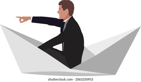 Person above paper boat indicates direction