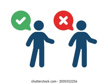Person with accept and decline icon on speech bubble vector illustration.