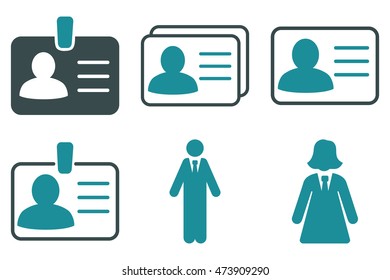 Person Account Card vector icons. Pictogram style is bicolor soft blue flat icons with rounded angles on a white background.