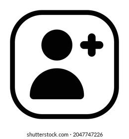 Person fügt Symbol hinzu. Flaches, abgerundetes Rechteck einzeln auf weißem Hintergrund. Vektorgrafik