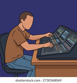 A person is adjusting controls on a professional audio mixing board, likely in a studio or live event setting.