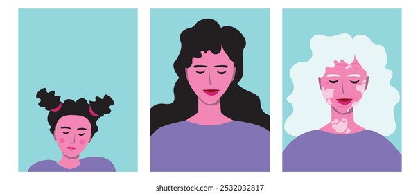 Proceso de envejecimiento de la persona, ilustración de stock de Vector plano premium o tríptico de vivacidad con adulto, niño, mujer mayor