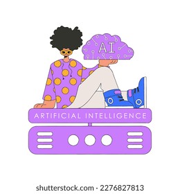 A person with an AI brain depicted in vector form.