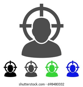 Person aim flat vector pictograph. Colored person aim, gray, black, blue, green pictogram variants. Flat icon style for graphic design.