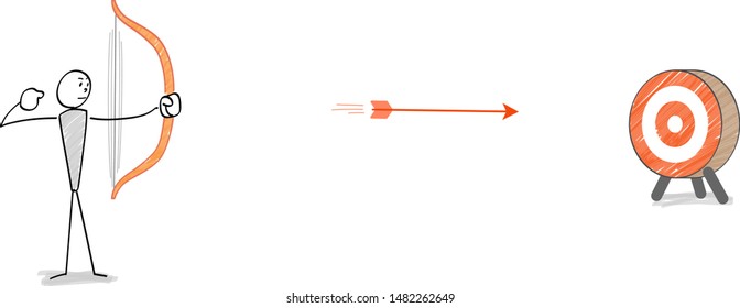 A person aiming at a target with a bow and arrow