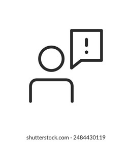 Person with alert, linear style icon. an individual receiving a warning or alert. Editable stroke width.