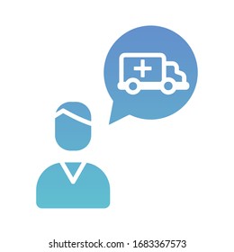 person with ambulance in speech bubble vector illustration design