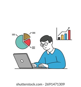 Uma pessoa analisando gráficos em um laptop.