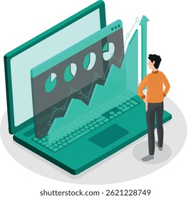 Person analyzing data, analyze charts, graphics on computer