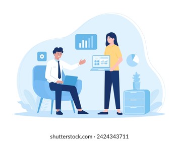 Person analyzing growth graph trending concept flat illustration