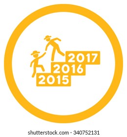 Person Annual Help vector icon. Style is flat circled symbol, yellow color, rounded angles, white background.
