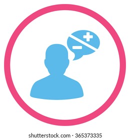 Person Arguments vector icon. Style is bicolor flat circled symbol, pink and blue colors, rounded angles, white background.