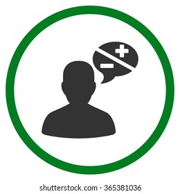 Person Arguments vector icon. Style is bicolor flat circled symbol, green and gray colors, rounded angles, white background.