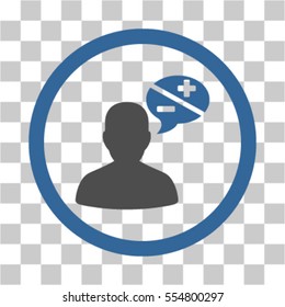 Person Arguments vector pictograph. Illustration style is flat iconic bicolor cobalt and gray rounded symbol on a transparent background.