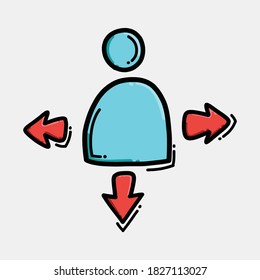 Personenpfeil verbreitet das Vektorsymbol. Zeichnen Skizze Illustration handgezeichnet Linie.