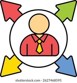 Person with arrows in four directions illustration