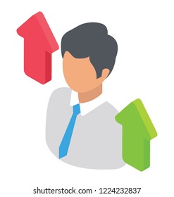
A person with up arrows representing career advancement 

