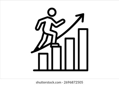 Persona que asciende un gráfico de barras, simbolizando crecimiento y resultados positivos.