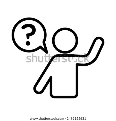 Person asking question icon linear logo mark in black and white
