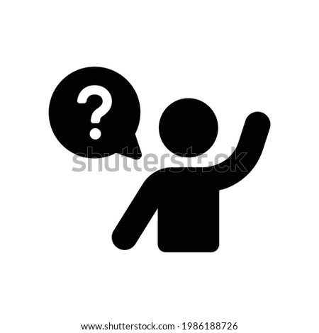 Person asking question with a raised hand vector icon.