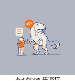 A Person asking a question to a T-Rex vector illustration. Comics, food, funny design concept.