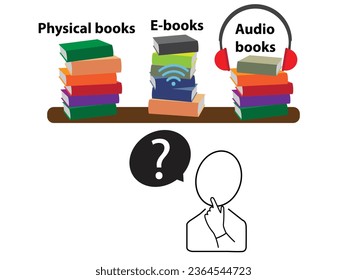 Person asking what to choose between physical books, e-books and audio books