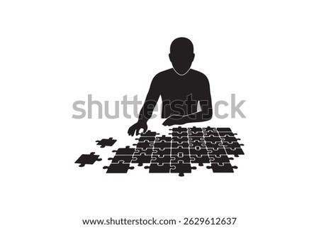 Person Assembling Jigsaw Puzzle Silhouette - Problem Solving Puzzle Icon