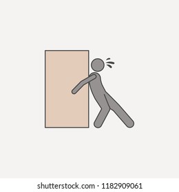 person assiduously pushes box 2 colored line icon. Simple colored element illustration. person assiduously pushes box outline symbol design from carrying and picking box set on blue background