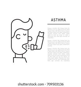A person with asthma takes medication using an inhaler, vector illustration in a outline style.