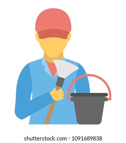 
A person avatar holding mop and bucket, janitor
