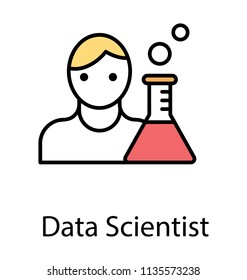 
A person avatar with lab chemical flask, scientist flat design 
