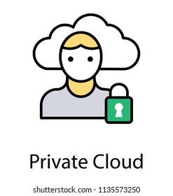 
A person avatar with lock and cloud computing in the background, private cloud flat vector icon
