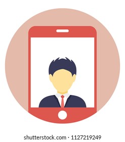 A person avatar on mobile screen, mobile profile or video call